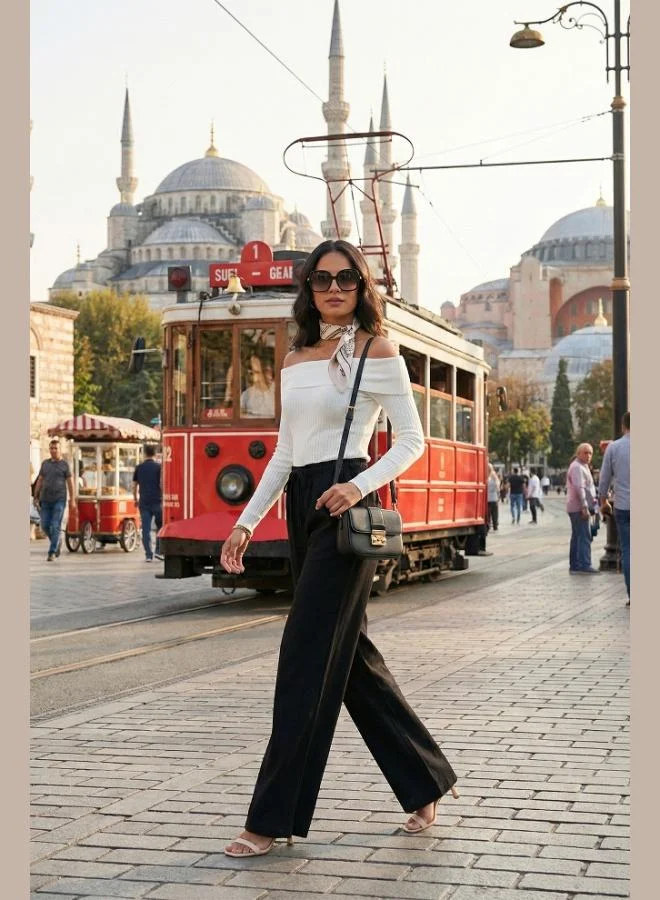 ليلا Lela Relaxed Fit High Waist Wide Leg Tie-Up Trousers Women's Pants 6923874